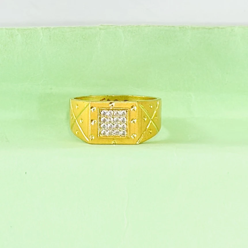 gold-plated, cubic zirconia-studded brass ring for men.