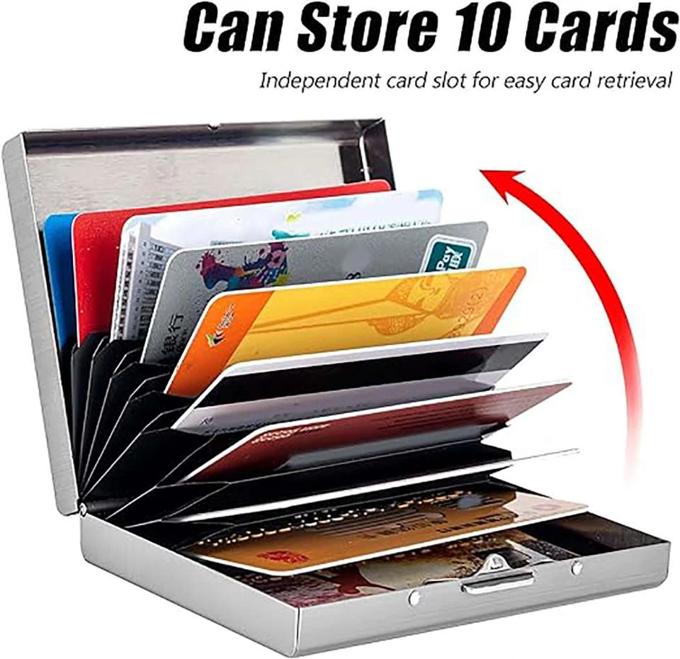 Metal RFID-blocking credit card holder or wallet.