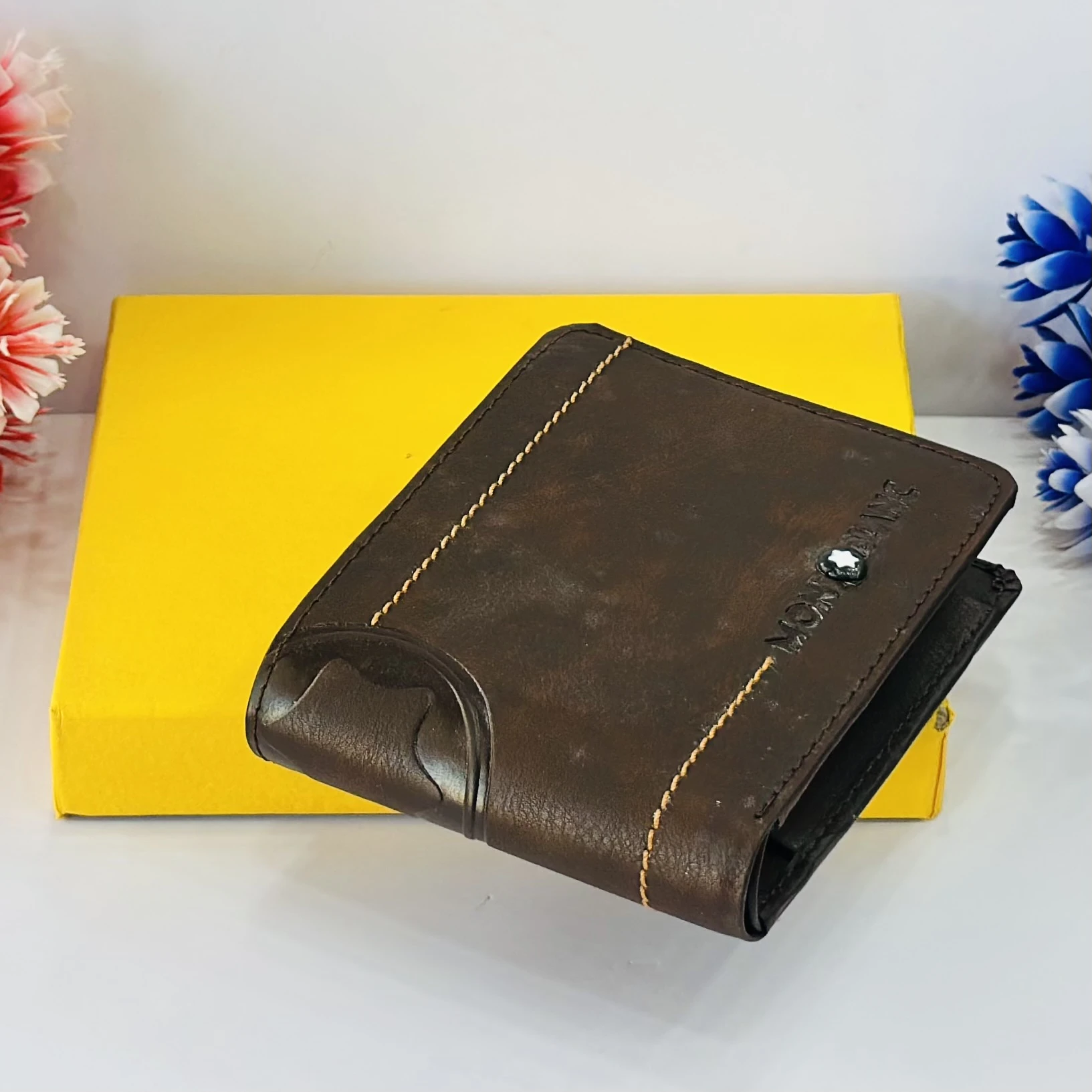 Brown leather bifold wallet