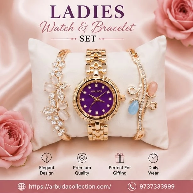 Ladies Analog Watch & Bracelet Combo
