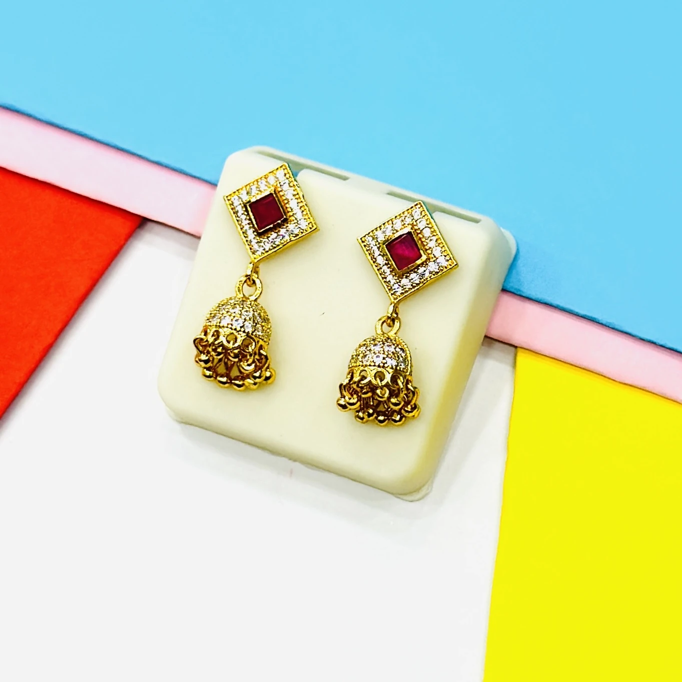 Gold plated brass jhumka earrings