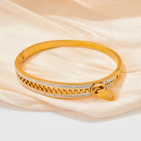 stainless steel gold-plated zipper bangle