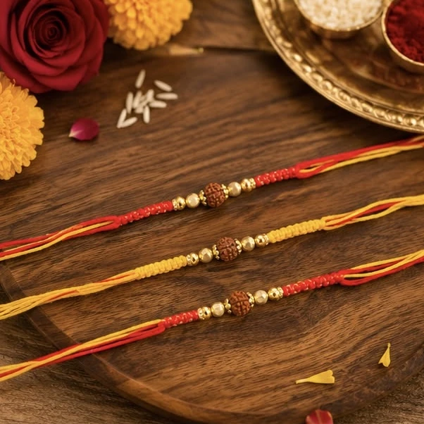 Indian Rakhis often featuring a central Rudraksha