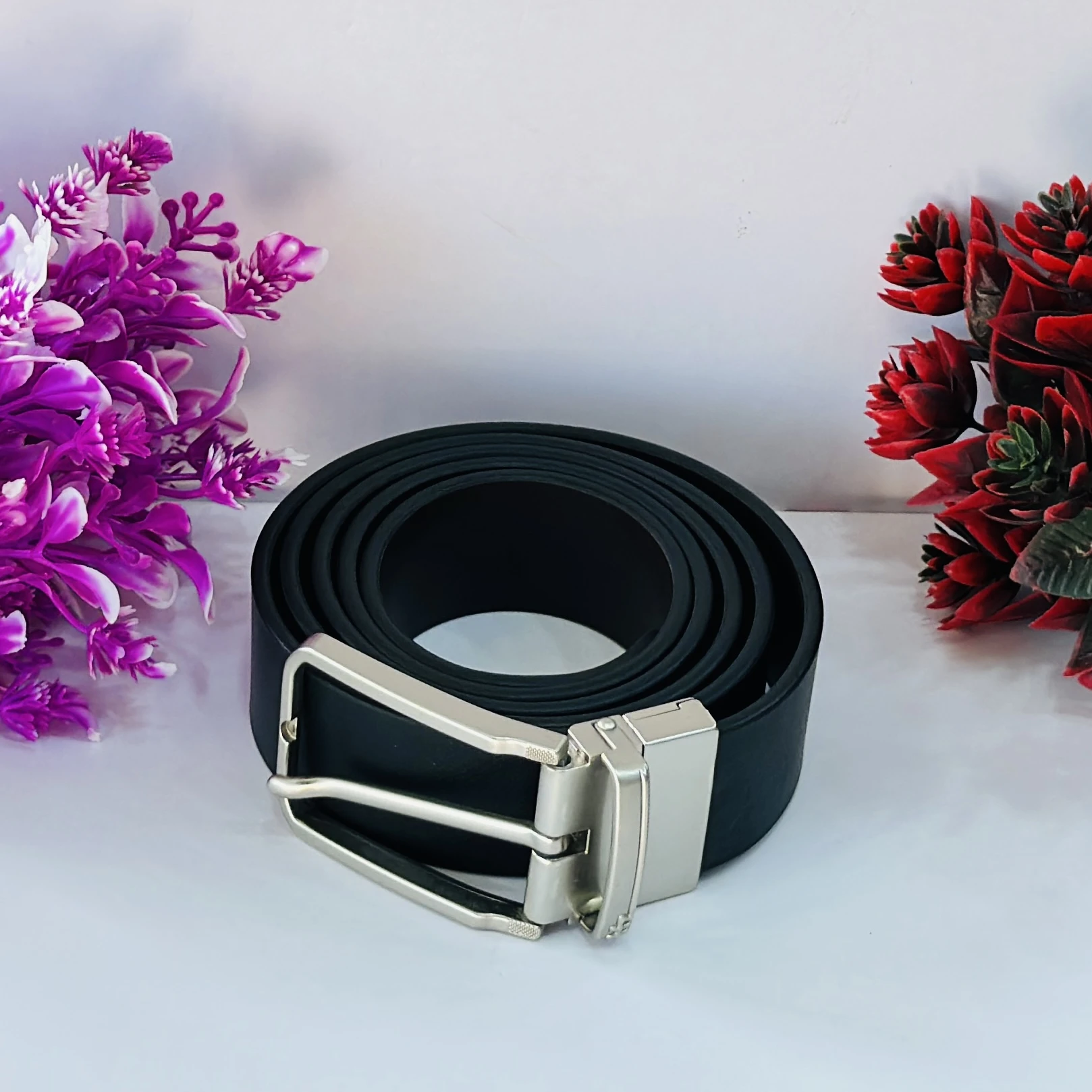 Men Casual Black Genuine Leather Belt