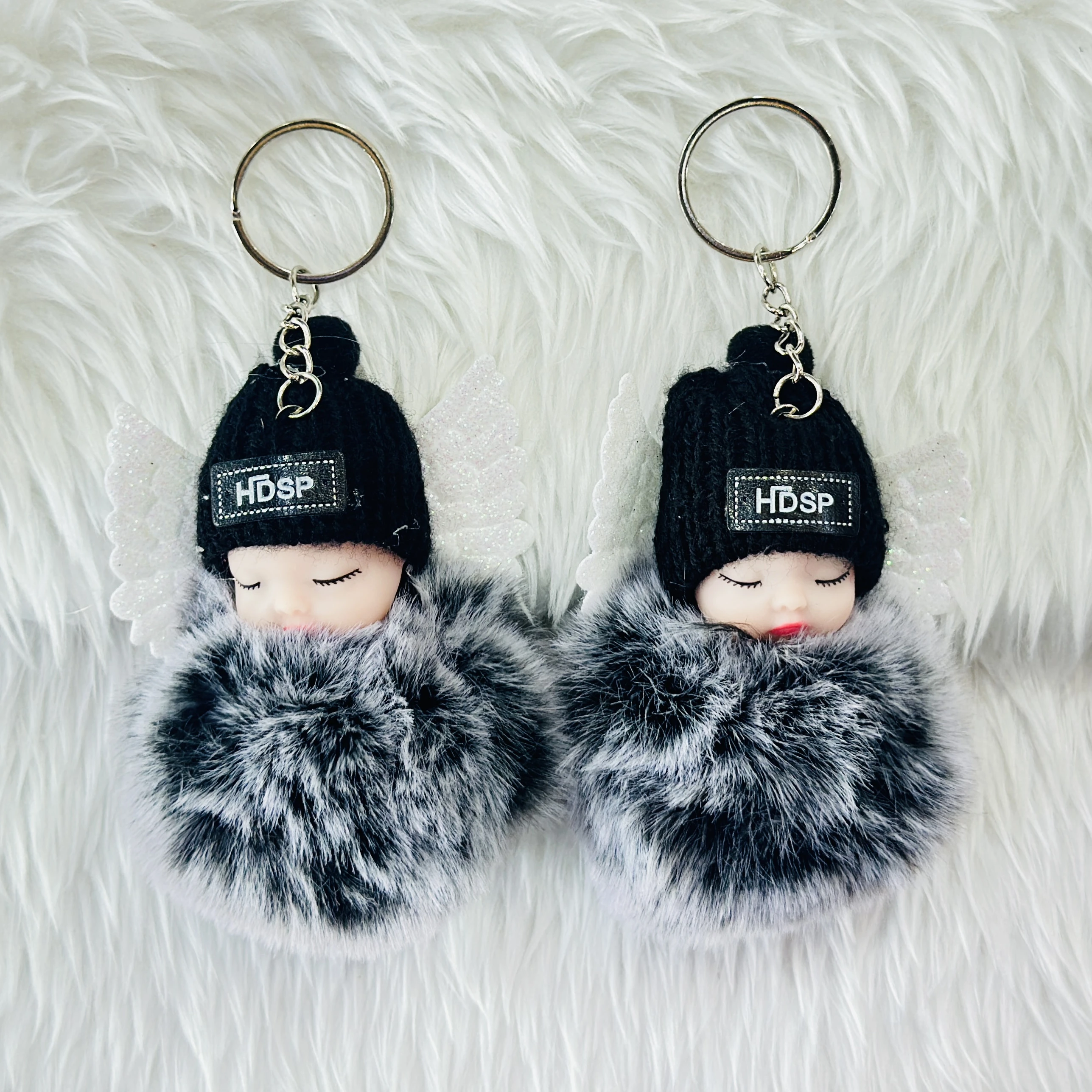 Sleeping Angel Baby Pom Pom Keychain