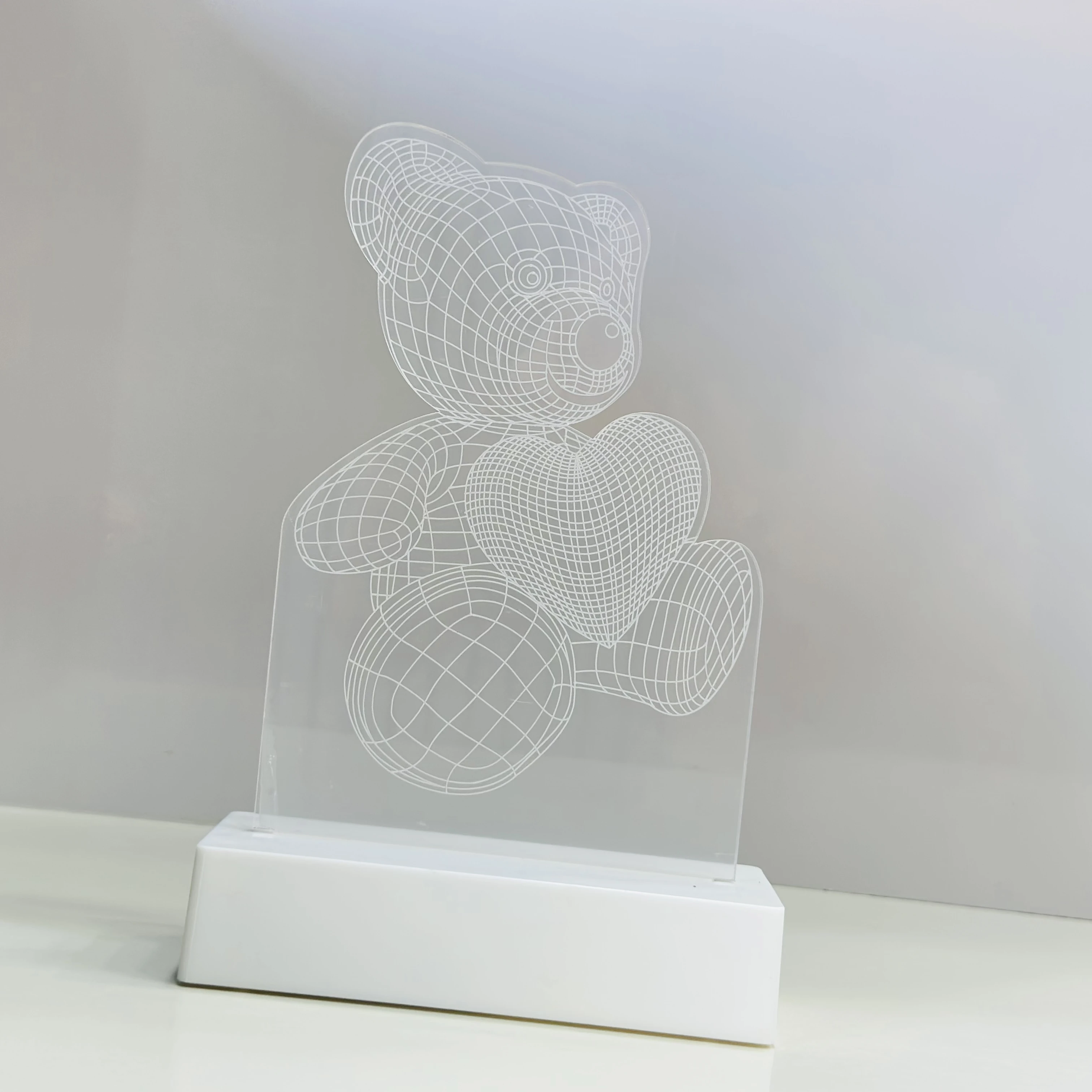3D illusion LED night light with a teddy bear and heart design.(SKU-LRL754)
