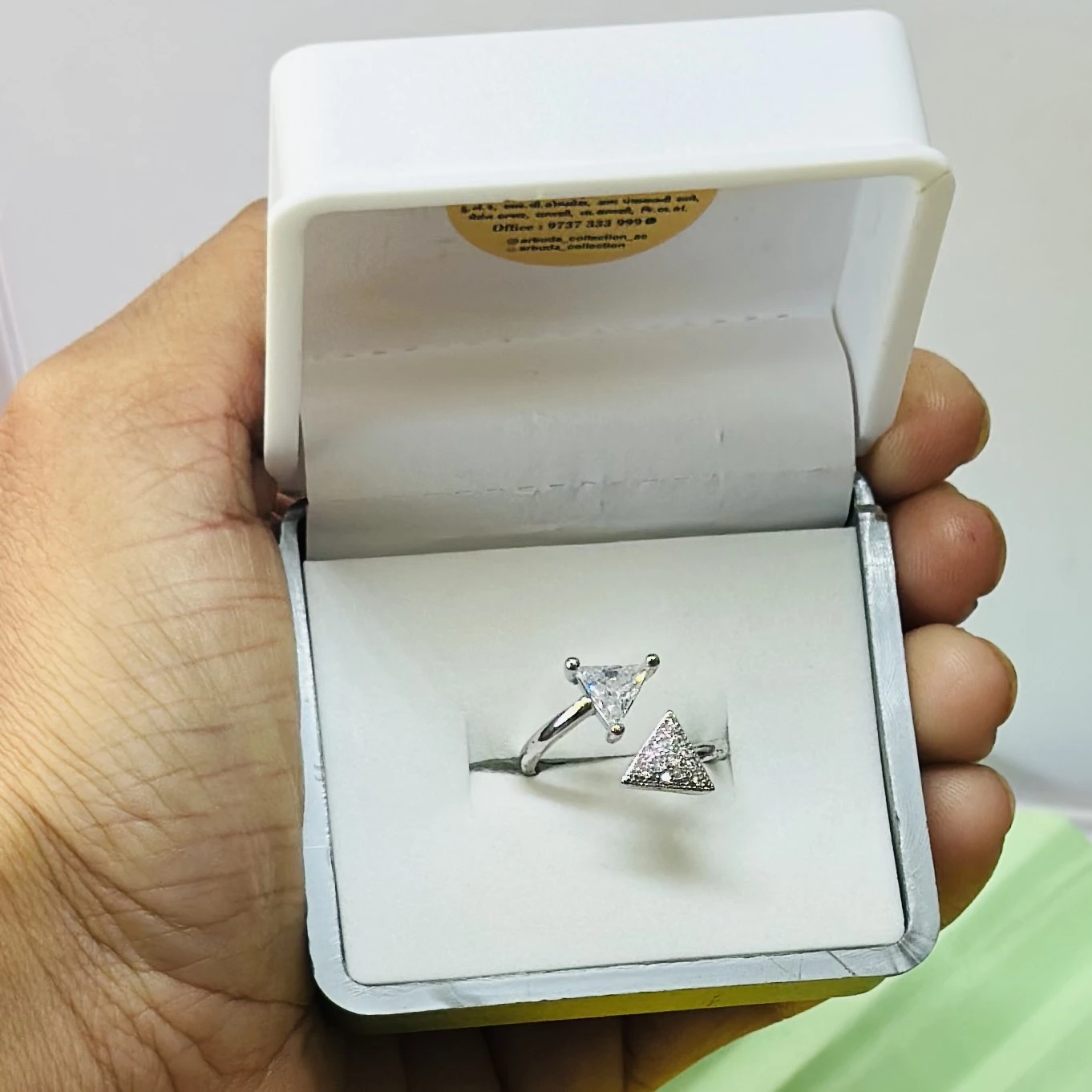 sterling silver clear cubic zirconia triangle stacking ring set.