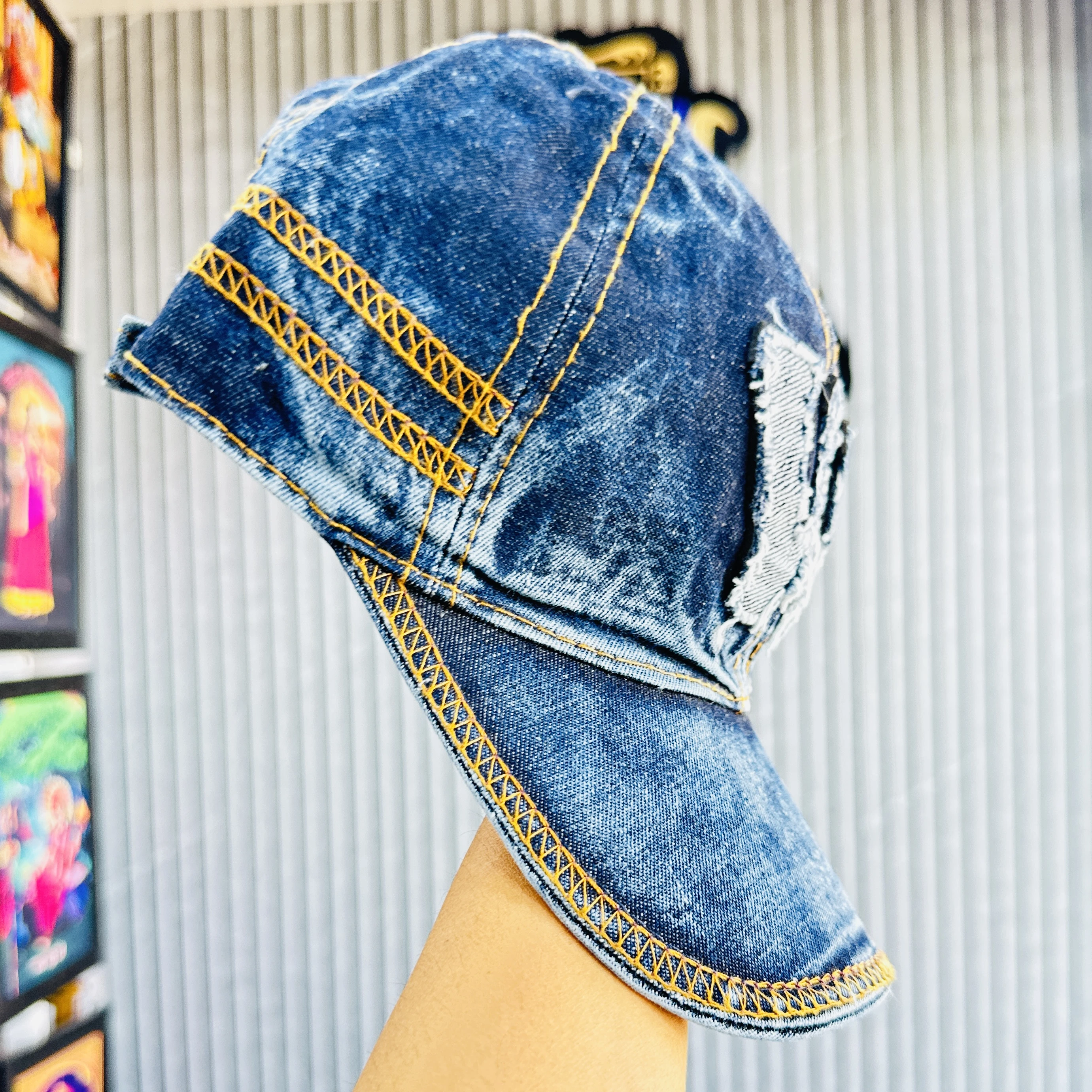 Blue denim baseball cap
