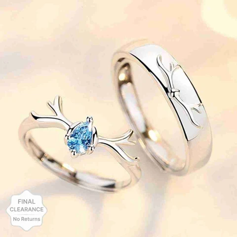 Set of adjustable, silver-plated couple's rings