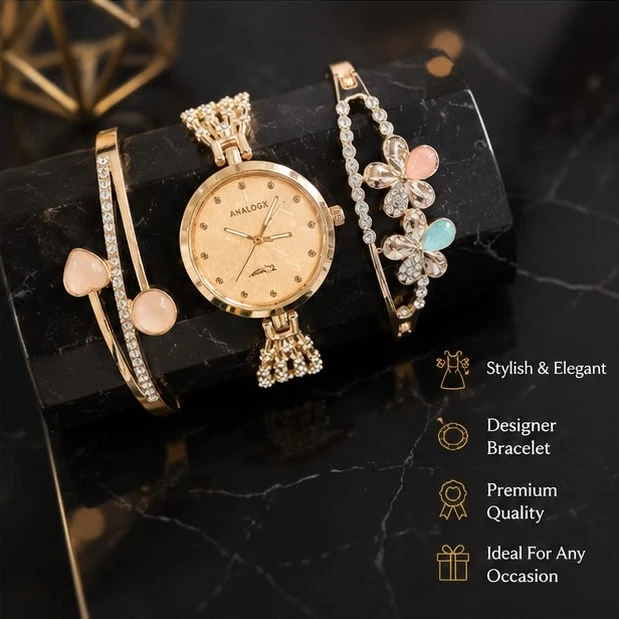 Ladies Analog Watch & Bracelet Combo