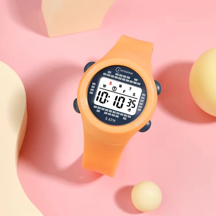 Mingrui digital multi-functional alarm watch with a silicone strap.