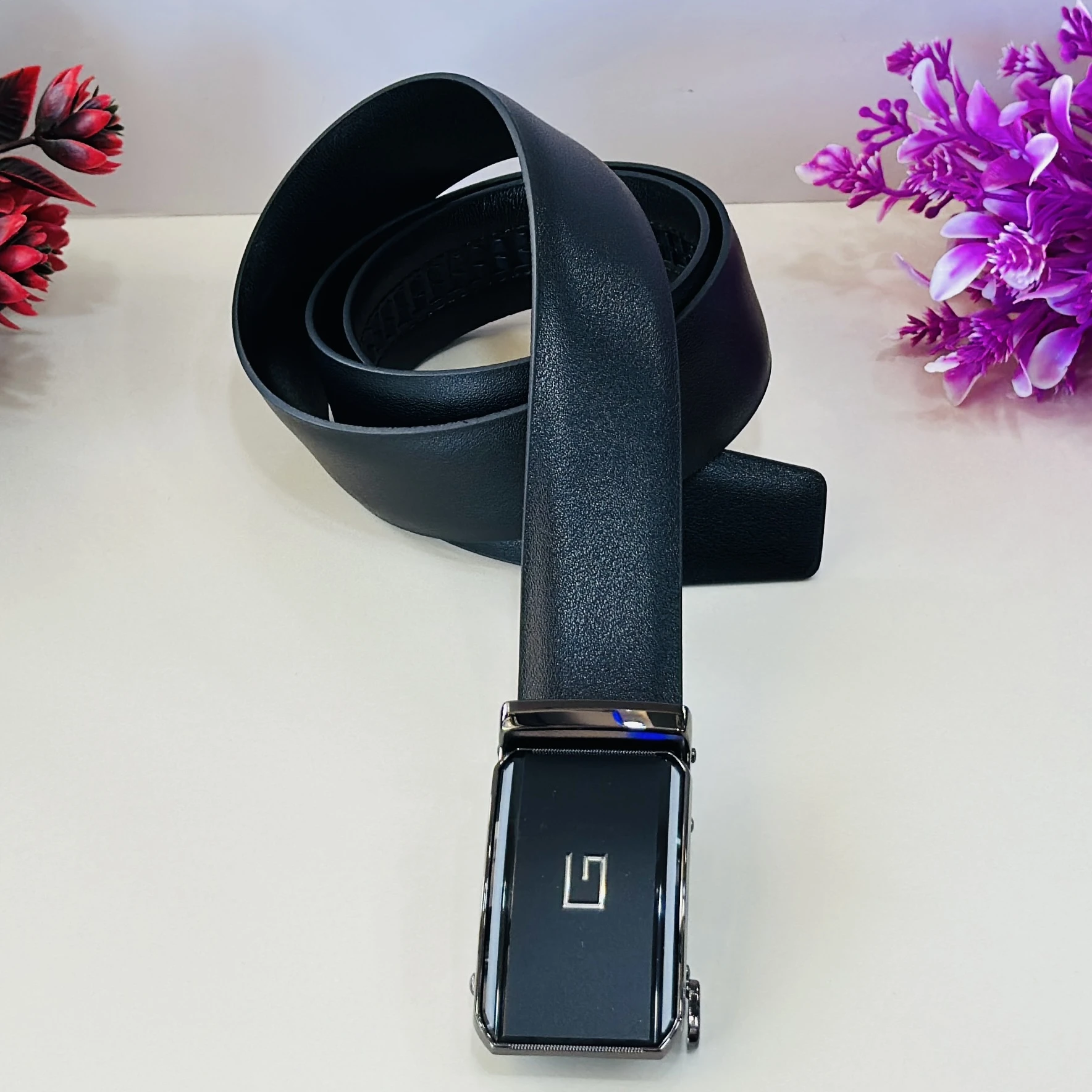 Men's Faux Leather Auto Lock Belt