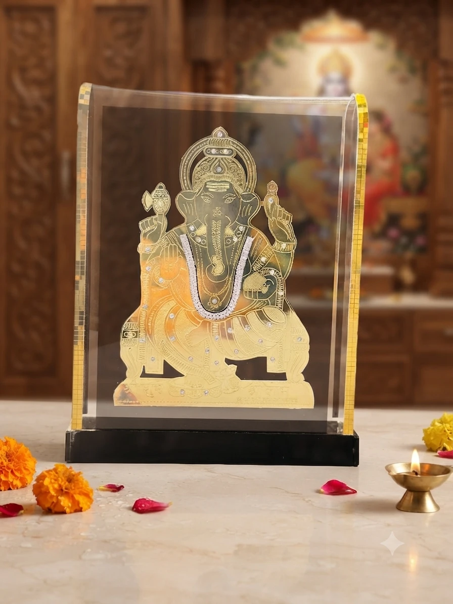 24K gold plated Dagdu Seth Ganesha photo frame
