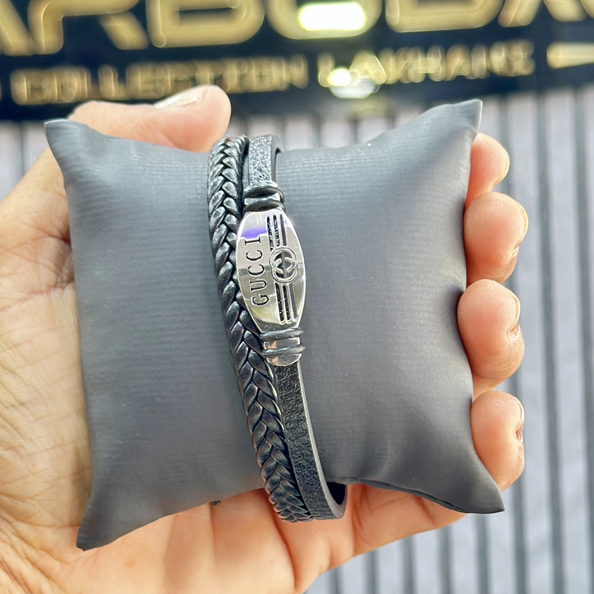 men's stainless steel and leather wraparound bracelet
