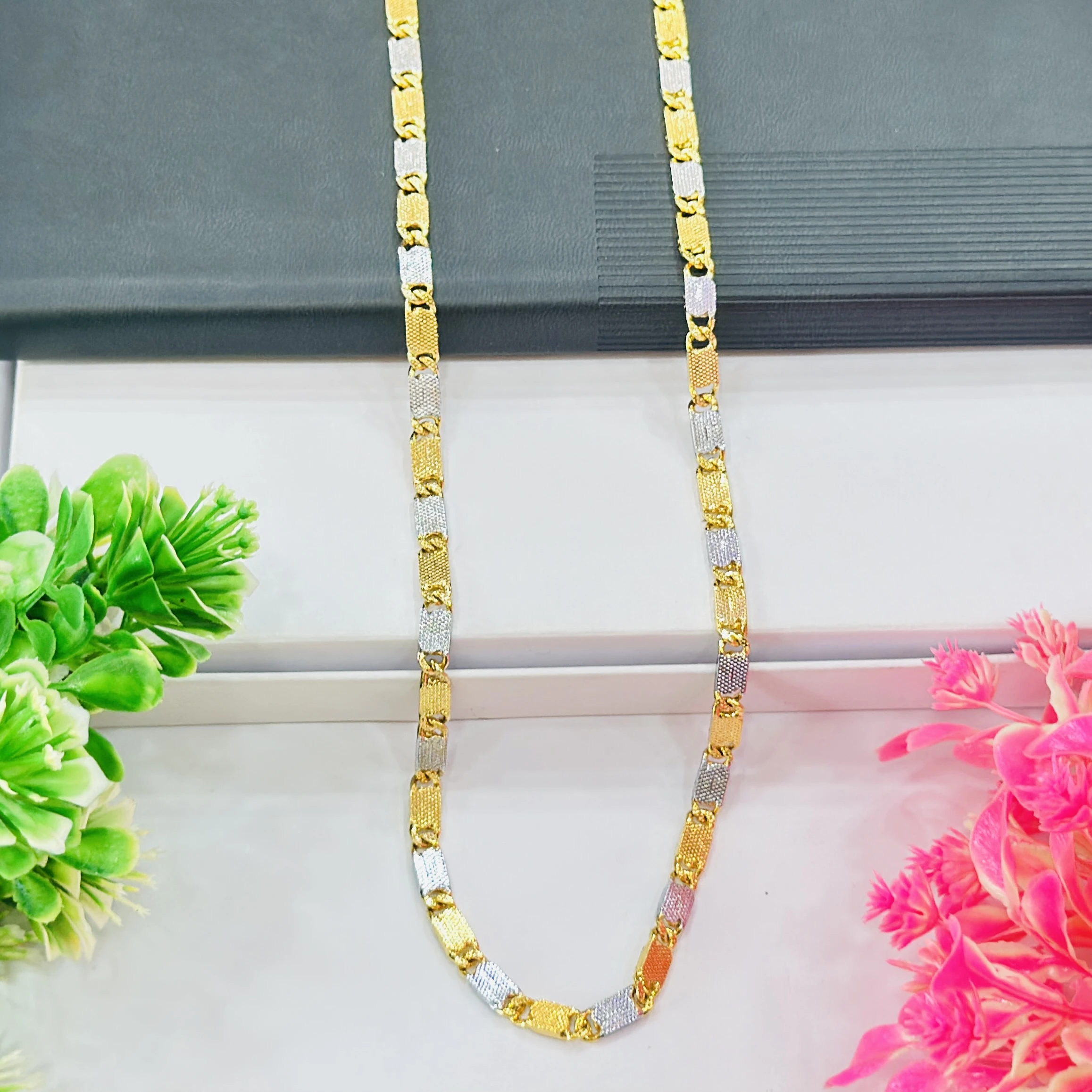 Gold and silver-plated rectangular link chain