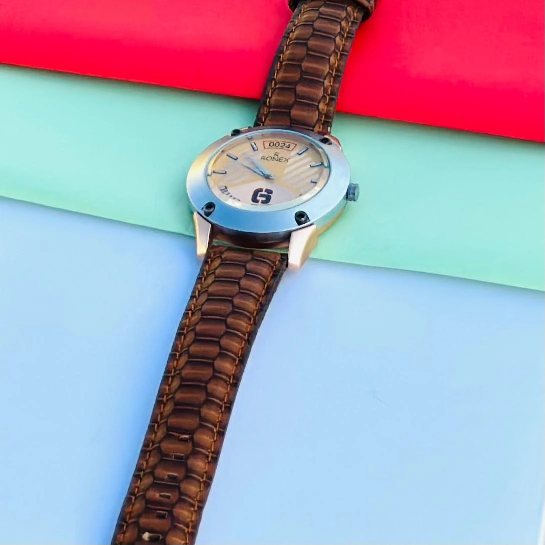 Brown Leather white Dial Analog Watch