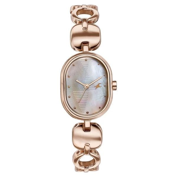 Fastrack Style Up Quartz Analog Mother Of Pearl Dial Rose Gold Metal Strap Watch For Girls Model No.6309WM01