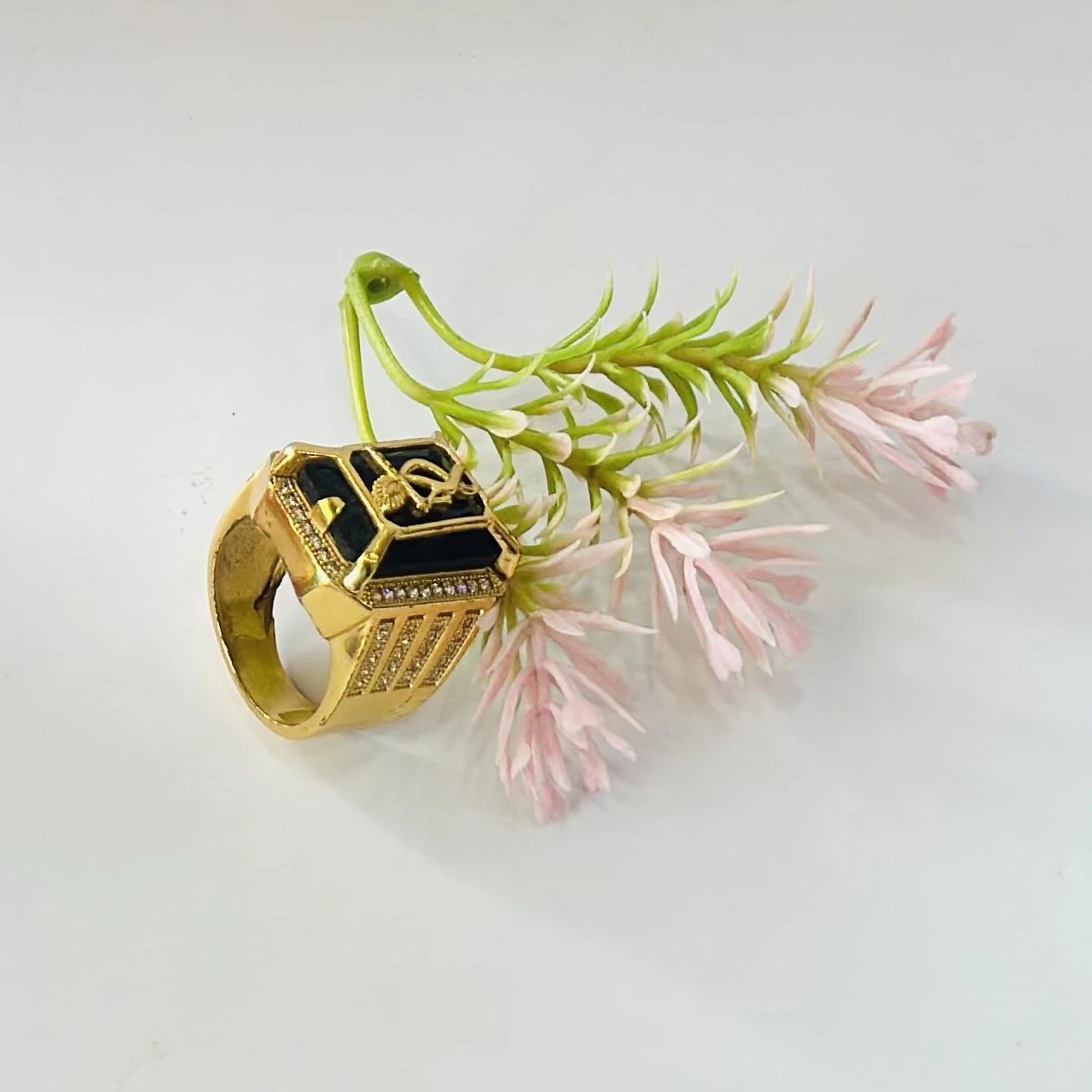 1 gram gold Krishna flute diamond ring for men.
