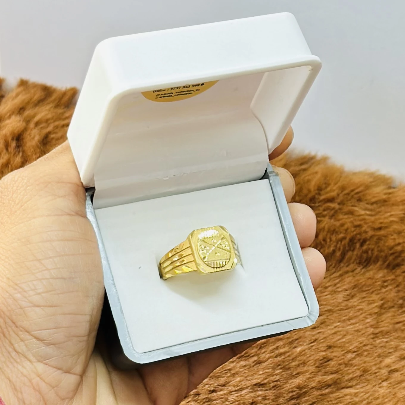 Gold plated or 22k gold men's ring with a unique watch-face design.