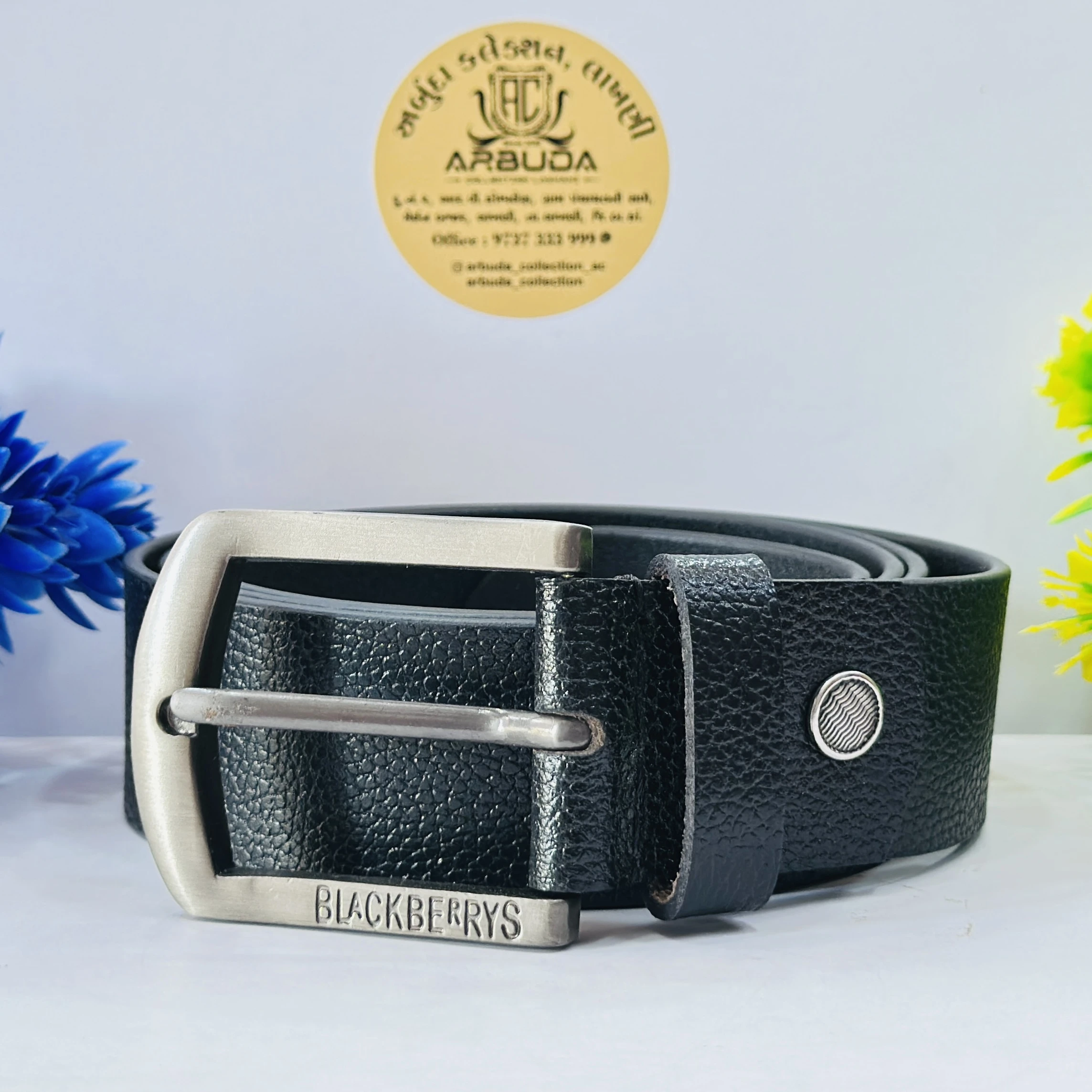 men's black textured leather belt