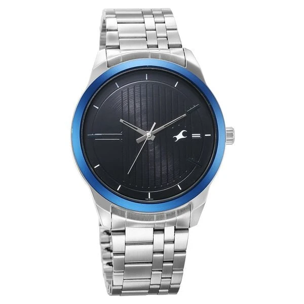 Fastrack Stunners Quartz Analog Black Dial Silver Stainless Steel Strap Watch for Guys