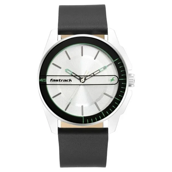 Fastrack Wear Your Look Quartz Analog Silver Dial Leather Strap Watch for Guys  .....NS3089SL15