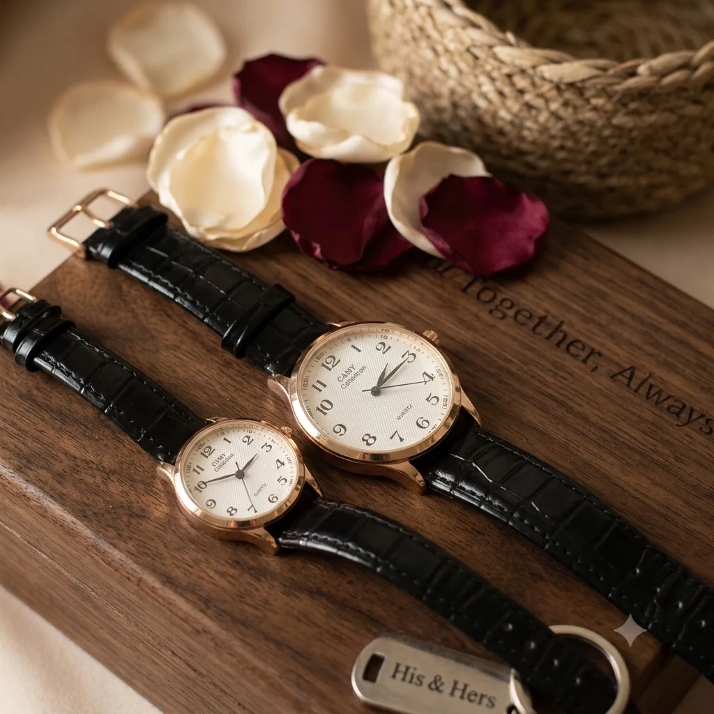 men's Camy Collection analog quartz watches with black leather straps and cream dials.