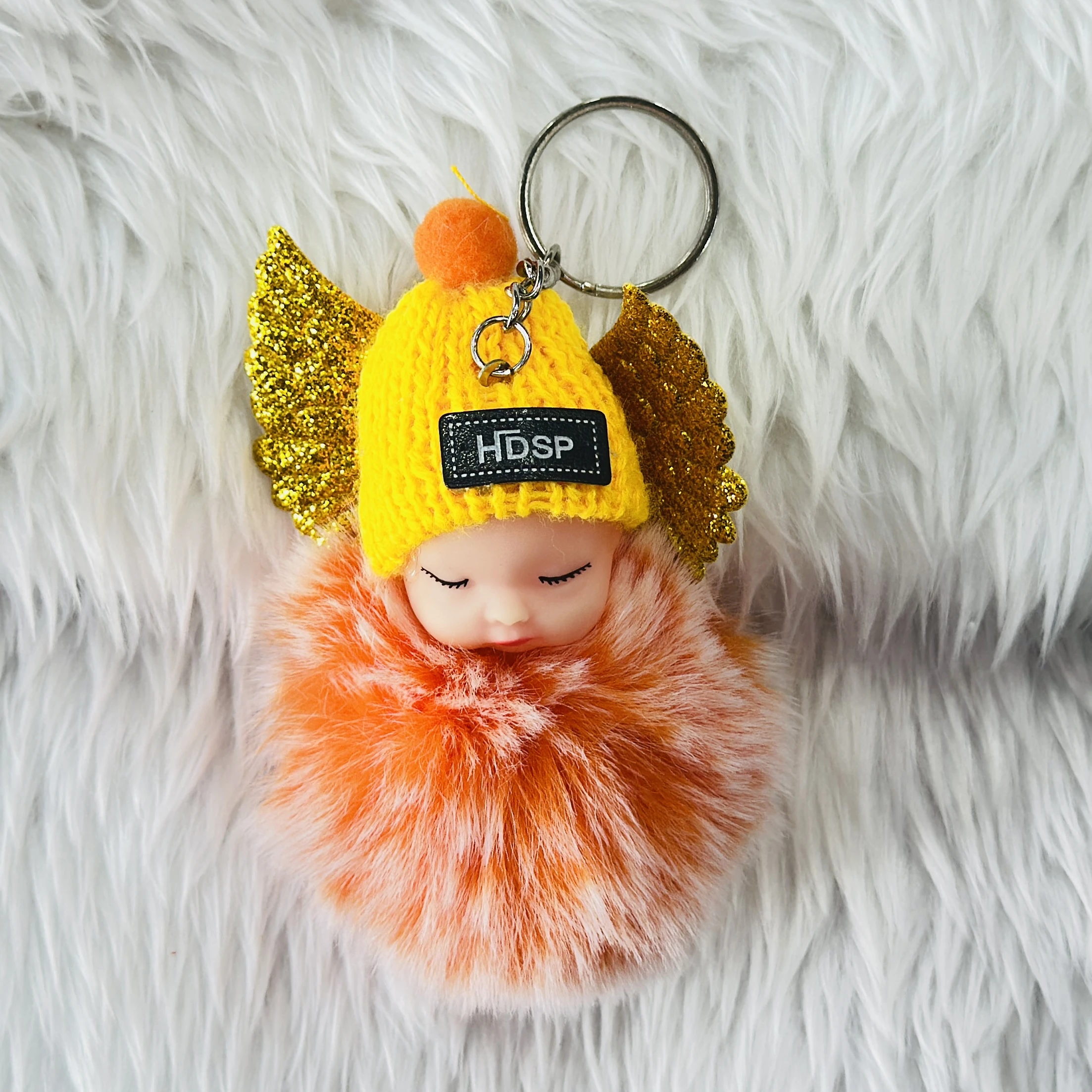 cute sleeping baby angel doll keychain