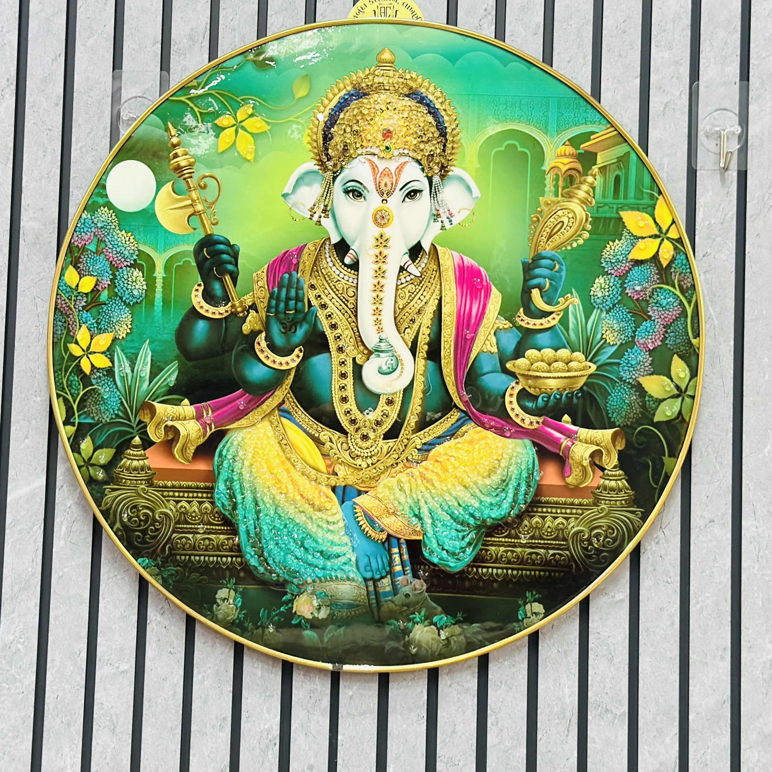 Green Ganpati Temple Wall Decor Frame(SKU-II1170)