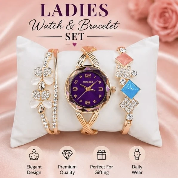 Ladies Analog Watch & Bracelet Combo