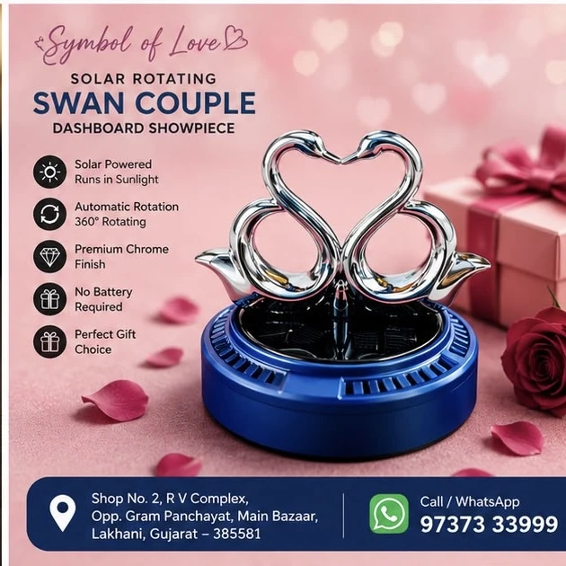 solar-powered swan couple showpiece