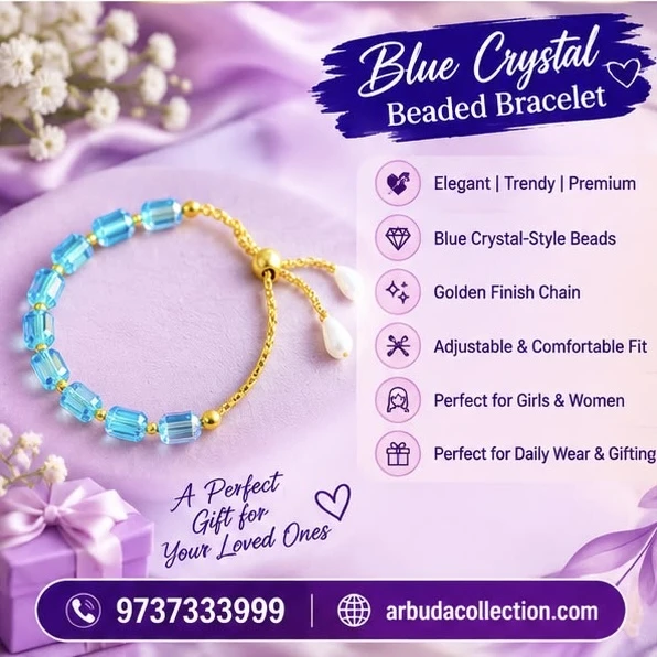 Blue Crystal Beaded Adjustable Bracelet