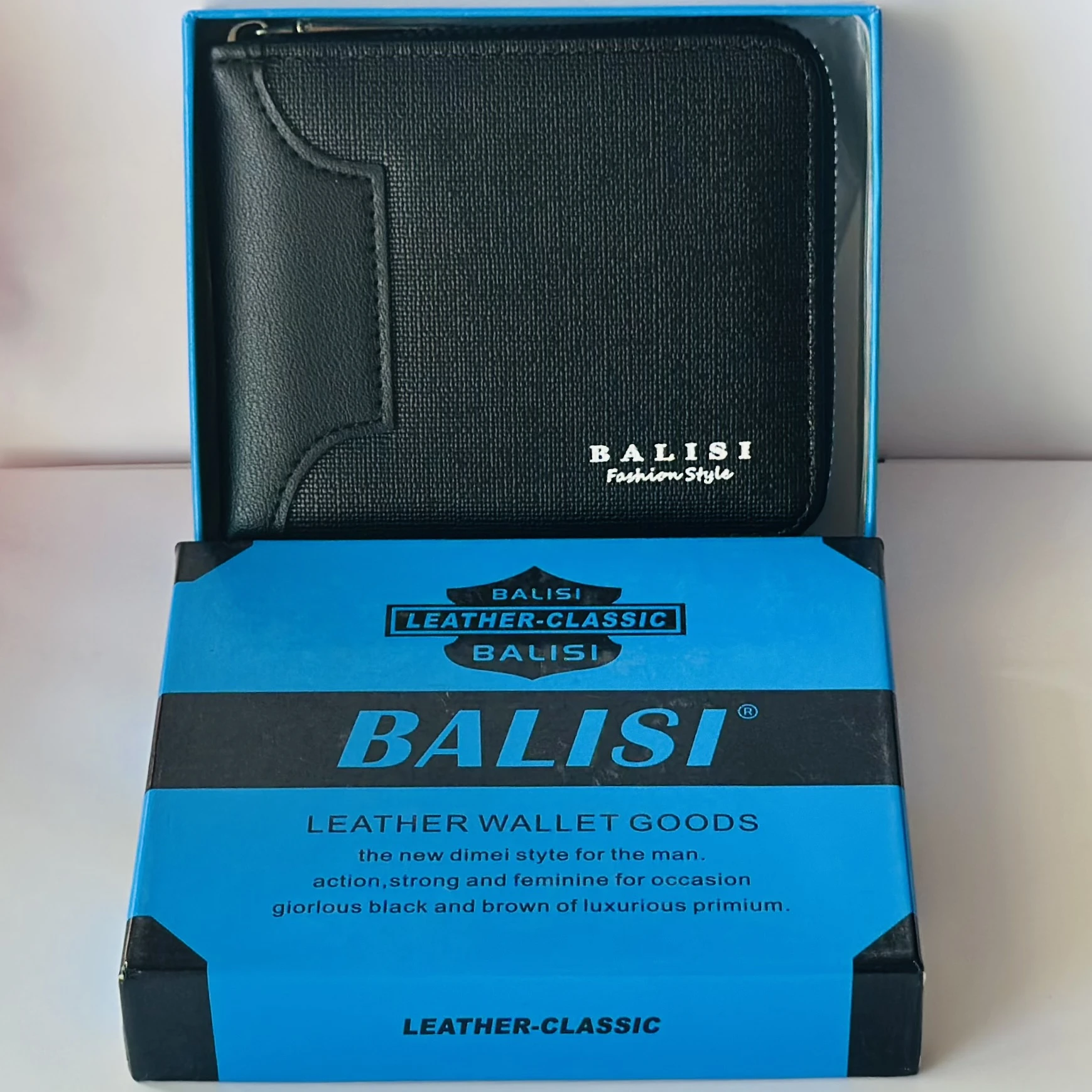 Black Balisi Fashion Style PU leather men's zip wallet.