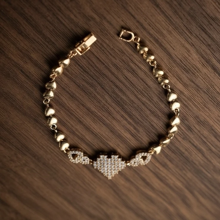 Charming Gold Plated CZ Stone Heart Bracelet