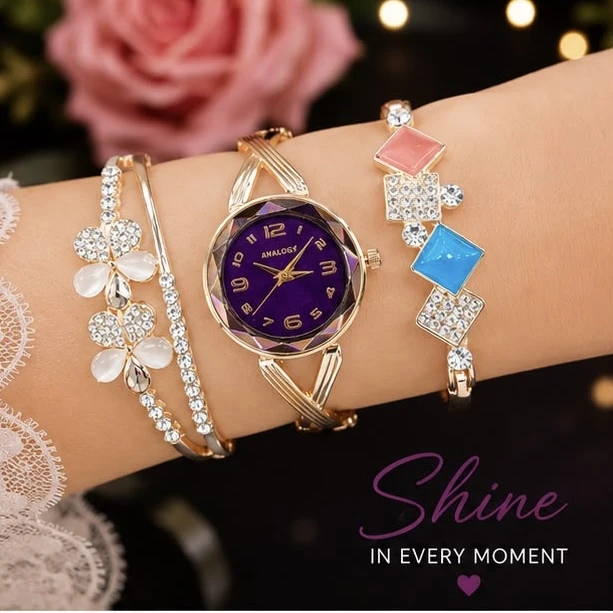 Ladies Analog Watch & Bracelet Combo