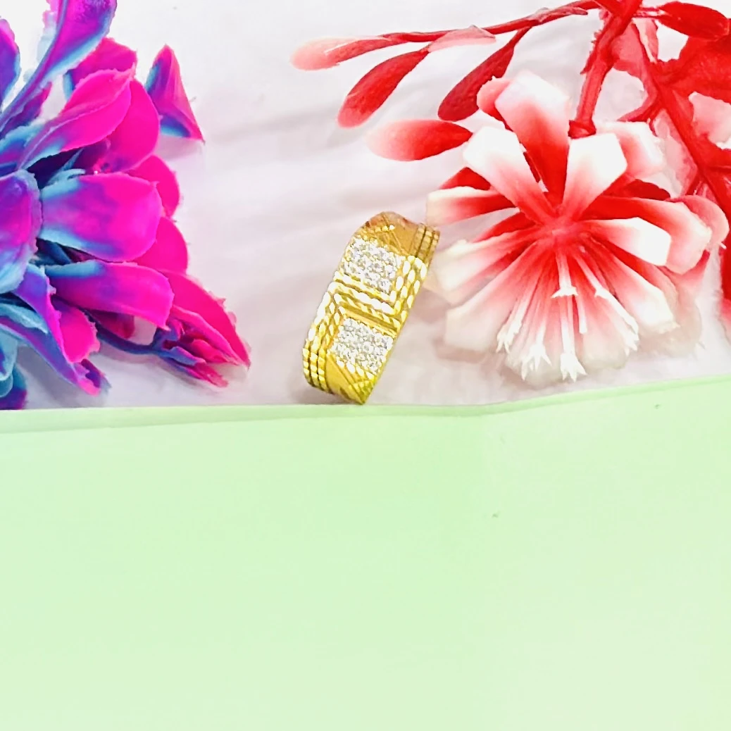 gold-plated, cubic zirconia-studded brass ring for men.