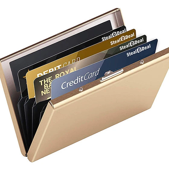 Gold tone metal RFID-blocking credit card holder