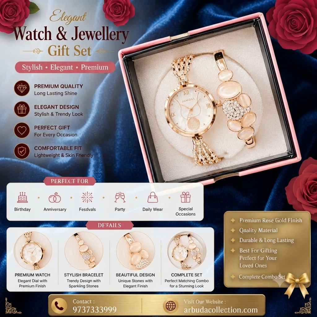 elegant rose gold watch and matching heart bracelet set