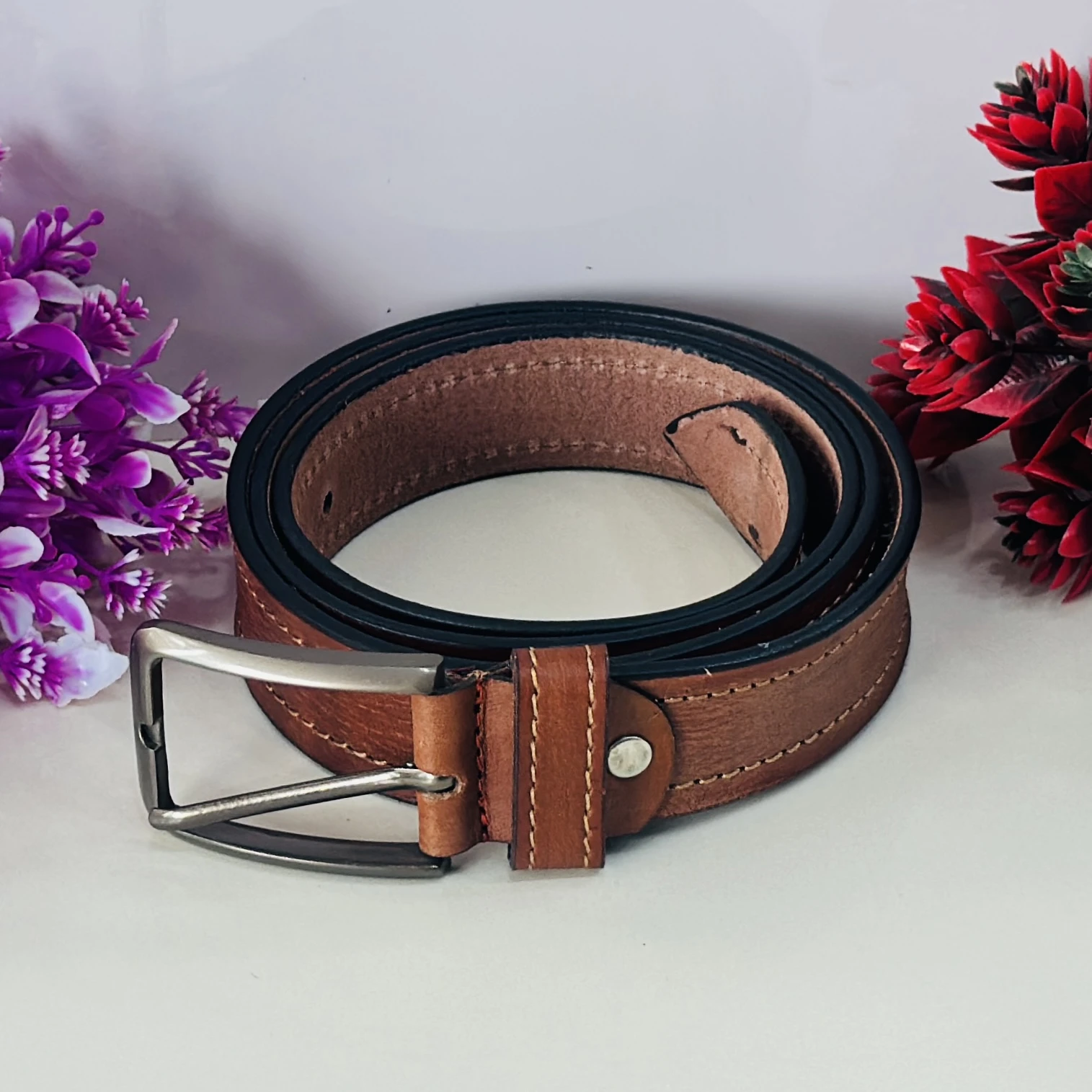 Tan casual leather belt