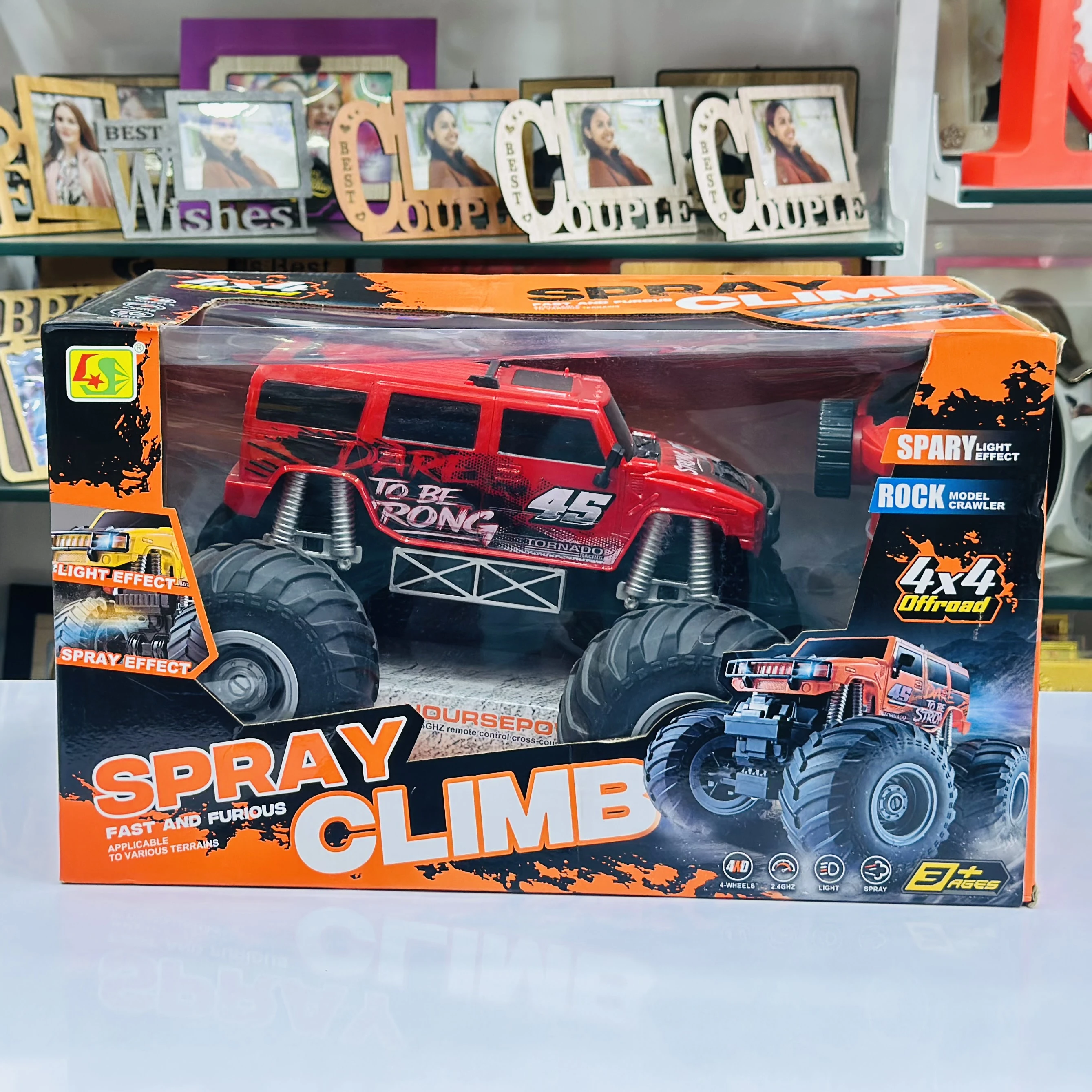 "Spray Climb" remote-control monster truck toy.