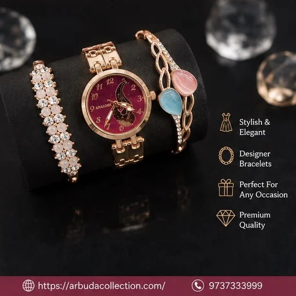 Ladies Analog Watch & Bracelet Combo