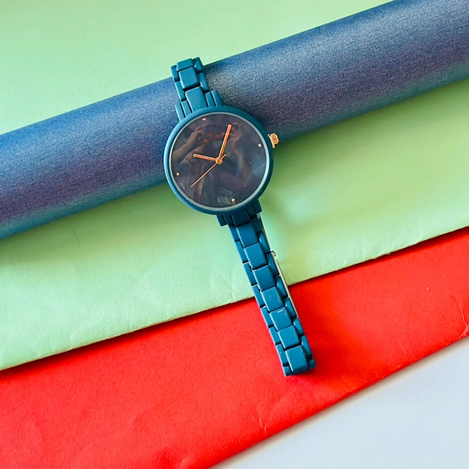 Armani Exchange AX5175 women's analog watch with a blue dial and stainless steel strap