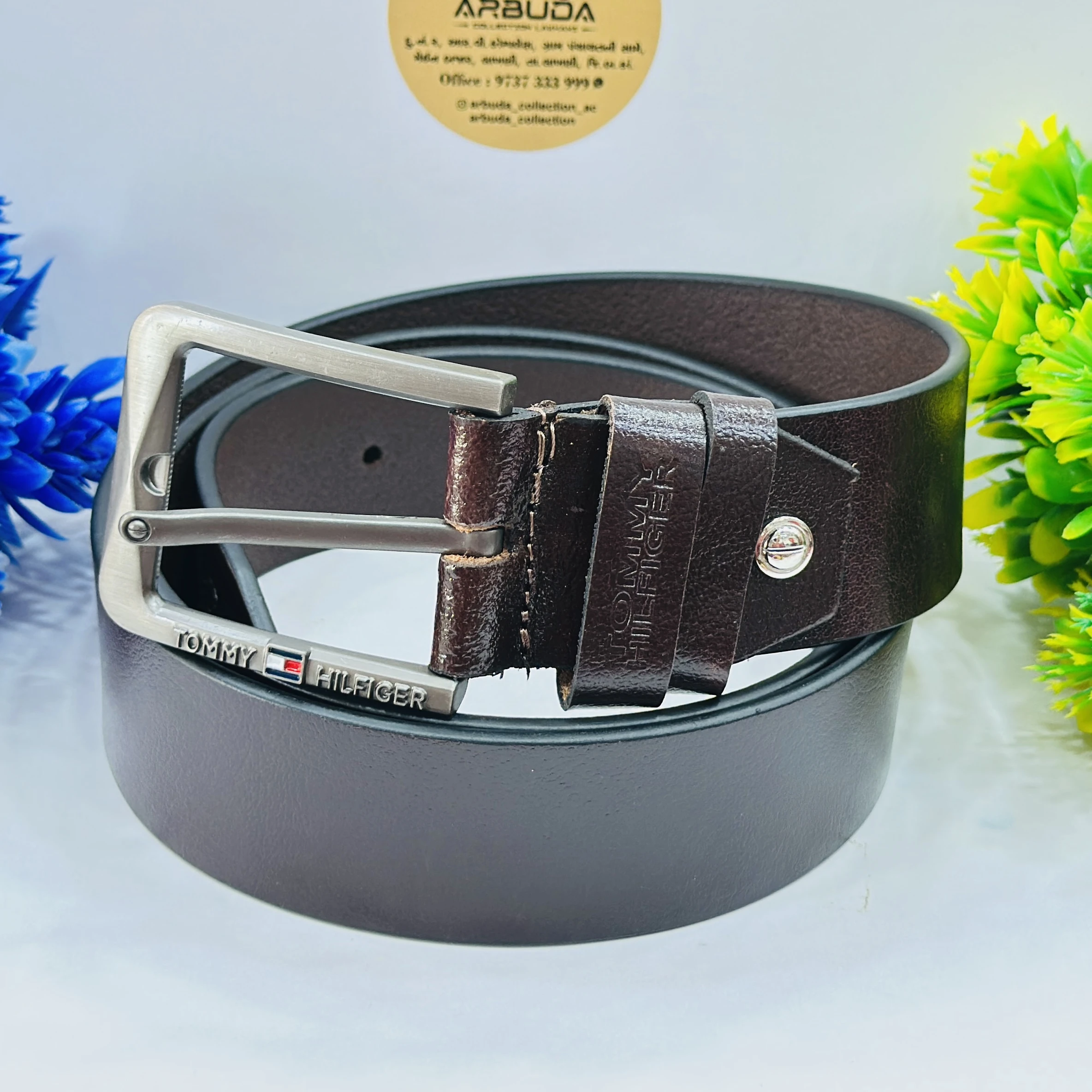 Brown leather waist belt for men