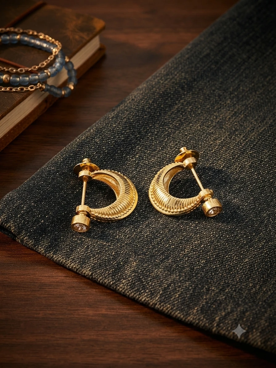 Gold plated textured hoop earrings