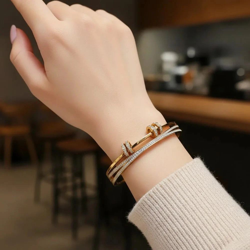 Gold toned multi-strand cuff bracelet