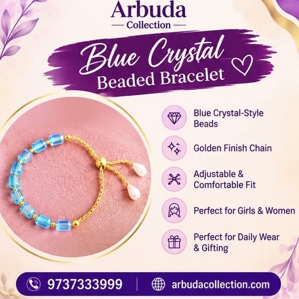 Blue Crystal Beaded Adjustable Bracelet