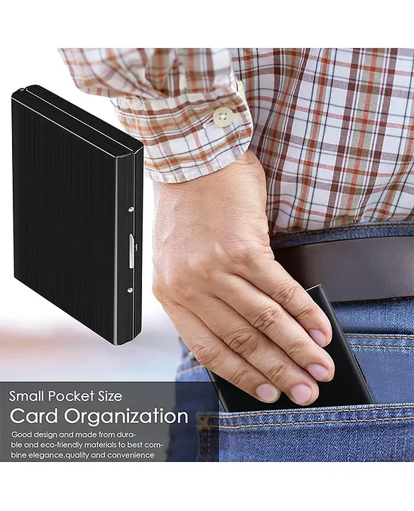 metal RFID-blocking credit card holder wallet.