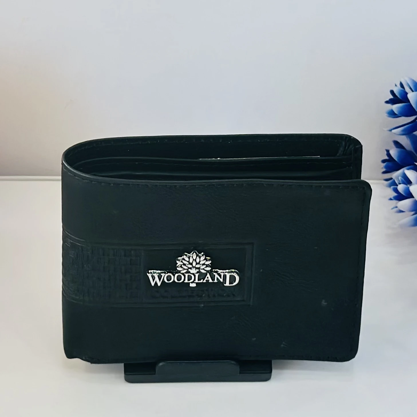 Black genuine leather bi-fold wallet
