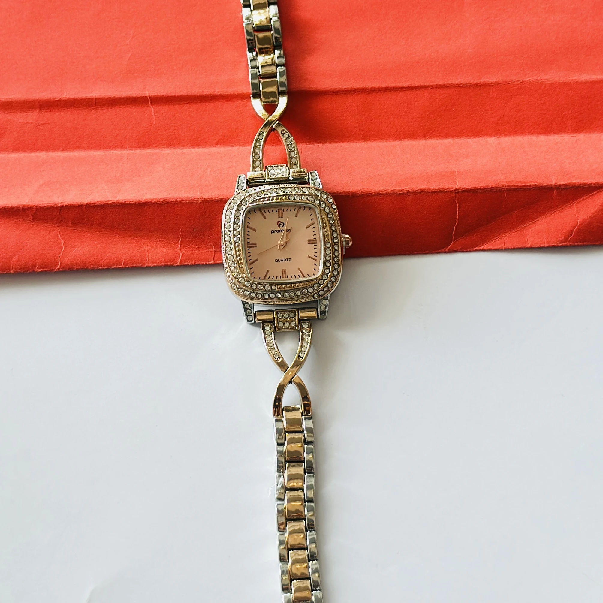 Prom quartz watch with a square case