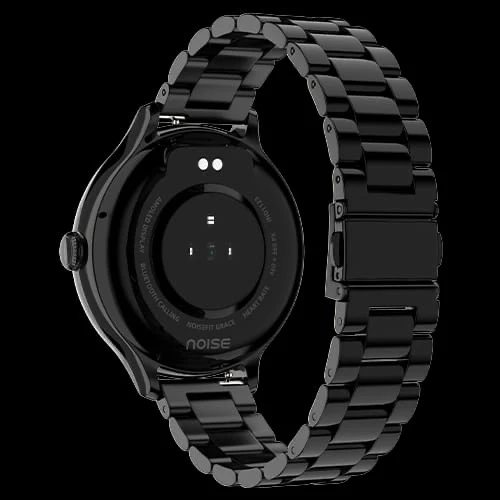NoiseFit Grace women's smartwatch, featuring a 1.1-inch AMOLED display and a metallic finish.